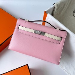 Hermes HSS Kelly Pochette Bicolor Bag in Pink and Craie Swift Calfskin  TDBS26891