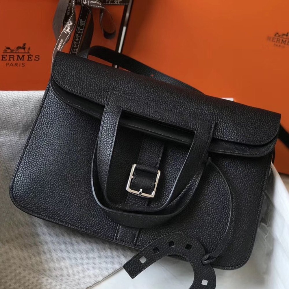 Hermes Halzan Bag In Black Clemence Leather TDBS26424