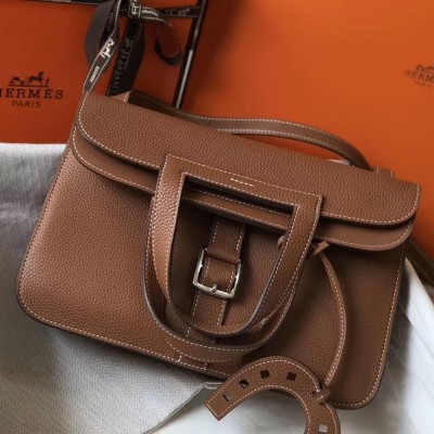 Hermes Halzan Bag In Brown Clemence Leather TDBS26426