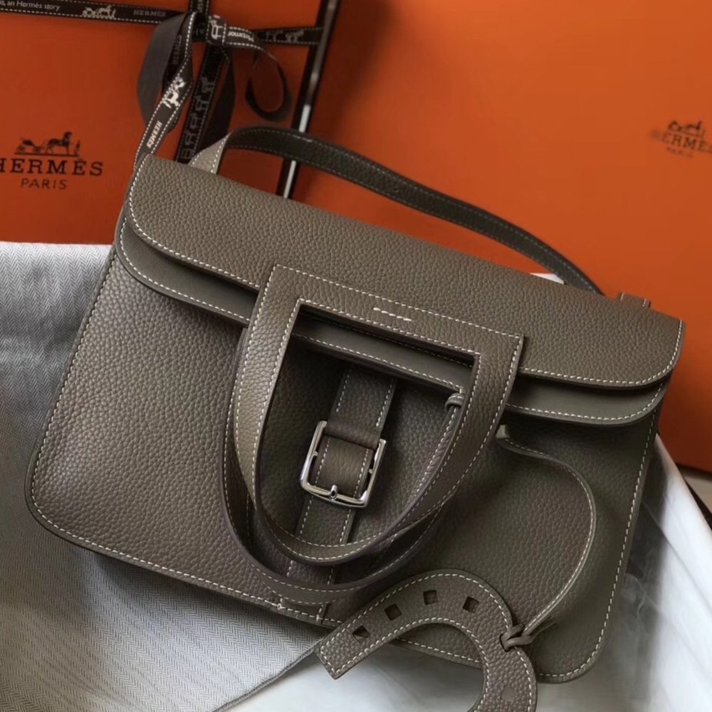 Hermes Halzan Bag In Etoupe Clemence Leather TDBS26427