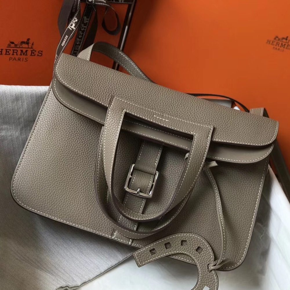 Hermes Halzan Bag In Grey Clemence Leather TDBS26428