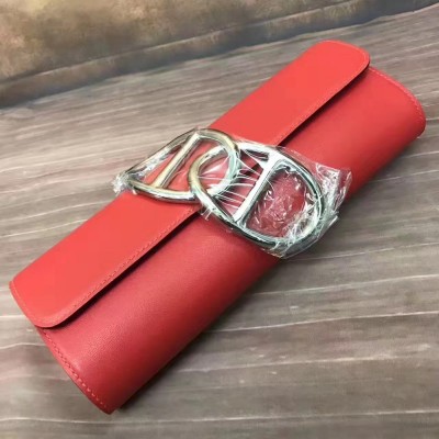 Hermes Handmade Egee Clutch In Red Swift Leather TDBS26592