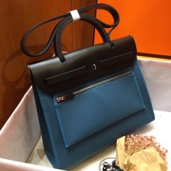 Hermes Herbag Zip 31cm Bag In Black And Blue TDBS26727