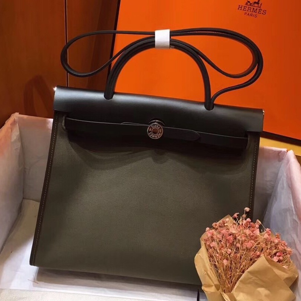 Hermes Herbag Zip 31cm Bag In Black And Canopee TDBS26728