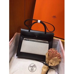 Hermes Herbag Zip 31cm Bag In Black Leather And Toile TDBS26730