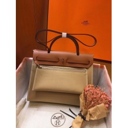 Hermes Herbag Zip 31cm Bag In Brown And Beige TDBS26731