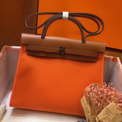 Hermes Herbag Zip 31cm Bag In Brown And Orange TDBS26733