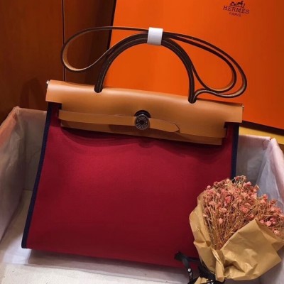 Hermes Herbag Zip 31cm Bag In Brown And Red TDBS26734