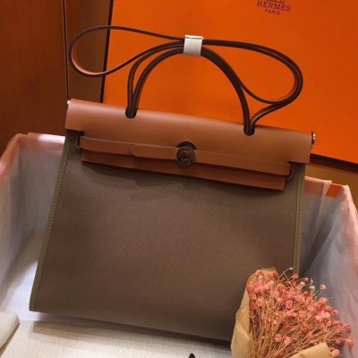 Hermes Herbag Zip 31cm Bag In Brown And Taupe TDBS26735