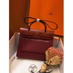 Hermes Herbag Zip 31cm Bag In Camel And Bordeaux TDBS26737