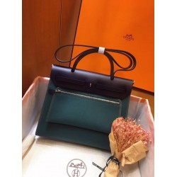 Hermes Herbag Zip 31cm Bag In Navy And Green TDBS26738