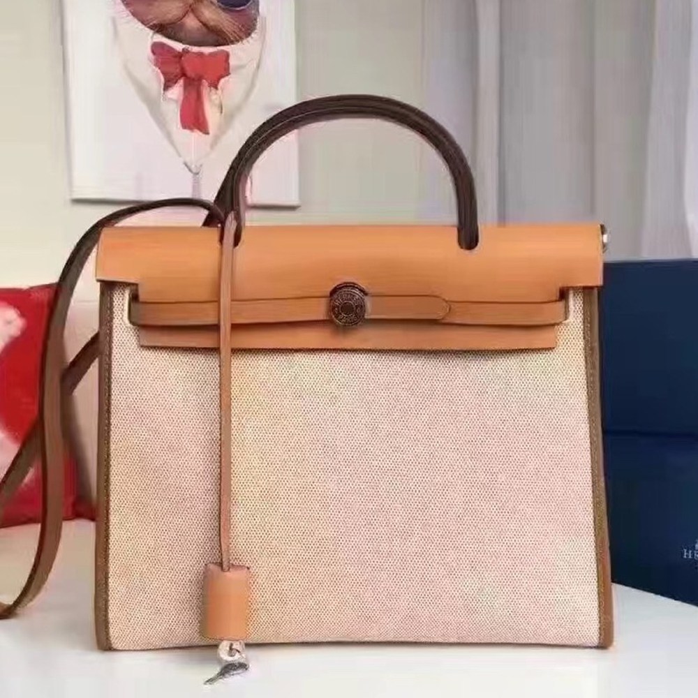 Hermes Herbag Zip PM 31cm Bag In Beige Canvas TDBS26740