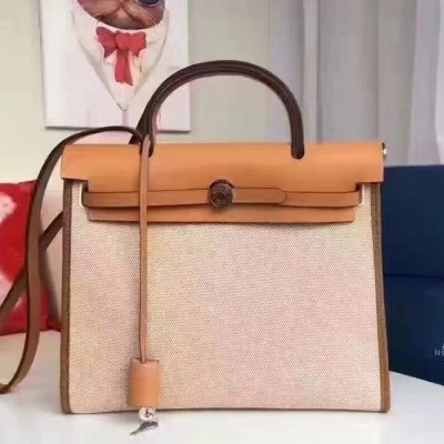 Hermes Herbag Zip PM 31cm Bag In Beige Canvas TDBS26740