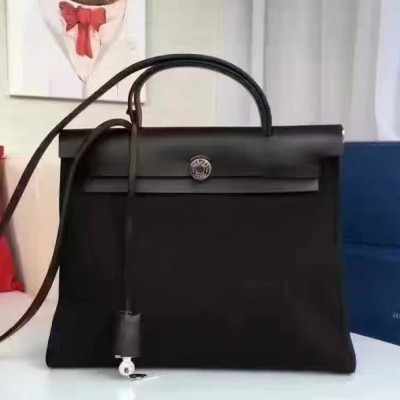 Hermes Herbag Zip PM 31cm Bag In Black Canvas TDBS26741