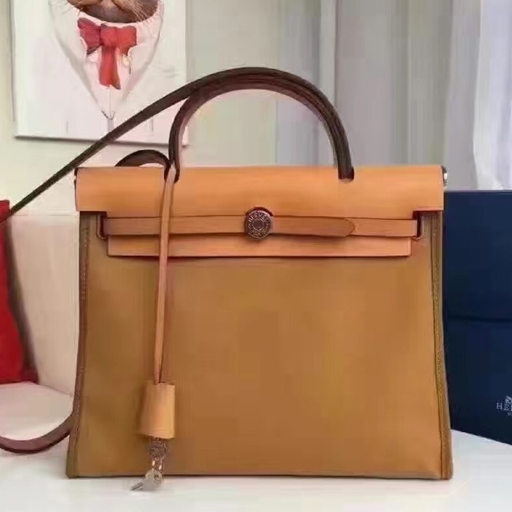 Hermes Herbag Zip PM 31cm Bag In Caramel Canvas TDBS26742