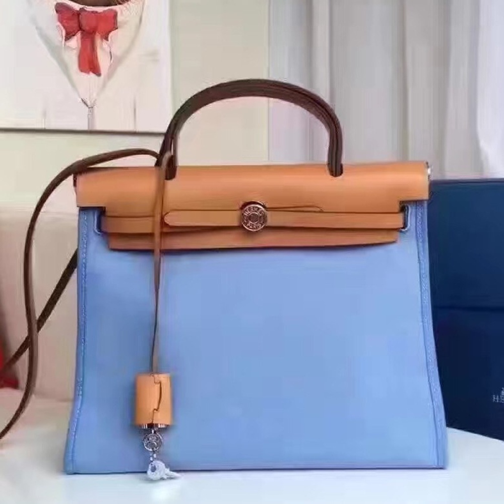 Hermes Herbag Zip PM 31cm Bag In Celeste Canvas TDBS26743