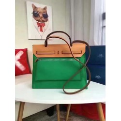 Hermes Herbag Zip PM 31cm Bag In Green Canvas TDBS26745