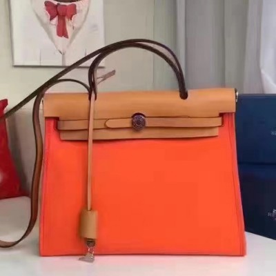 Hermes Herbag Zip PM 31cm Bag In Orange Canvas TDBS26746