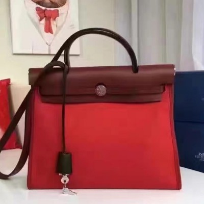 Hermes Herbag Zip PM 31cm Bag In Red Canvas TDBS26748