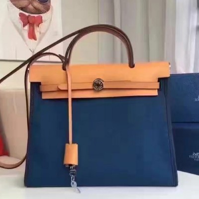 Hermes Herbag Zip PM 31cm Bag In Sapphire Canvas TDBS26749