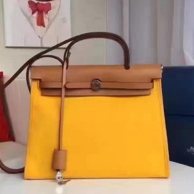 Hermes Herbag Zip PM 31cm Bag In Yellow Canvas TDBS26750