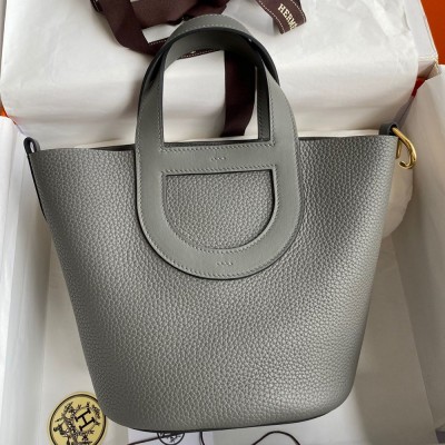 Hermes In The Loop 18 Handmade Bag in Gris Meyer Clemence Leather TDBS27473