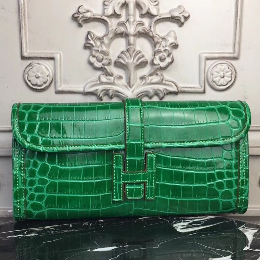 Hermes Jige Elan 29 Clutch In Bambou Crocodile Leather TDBS26594