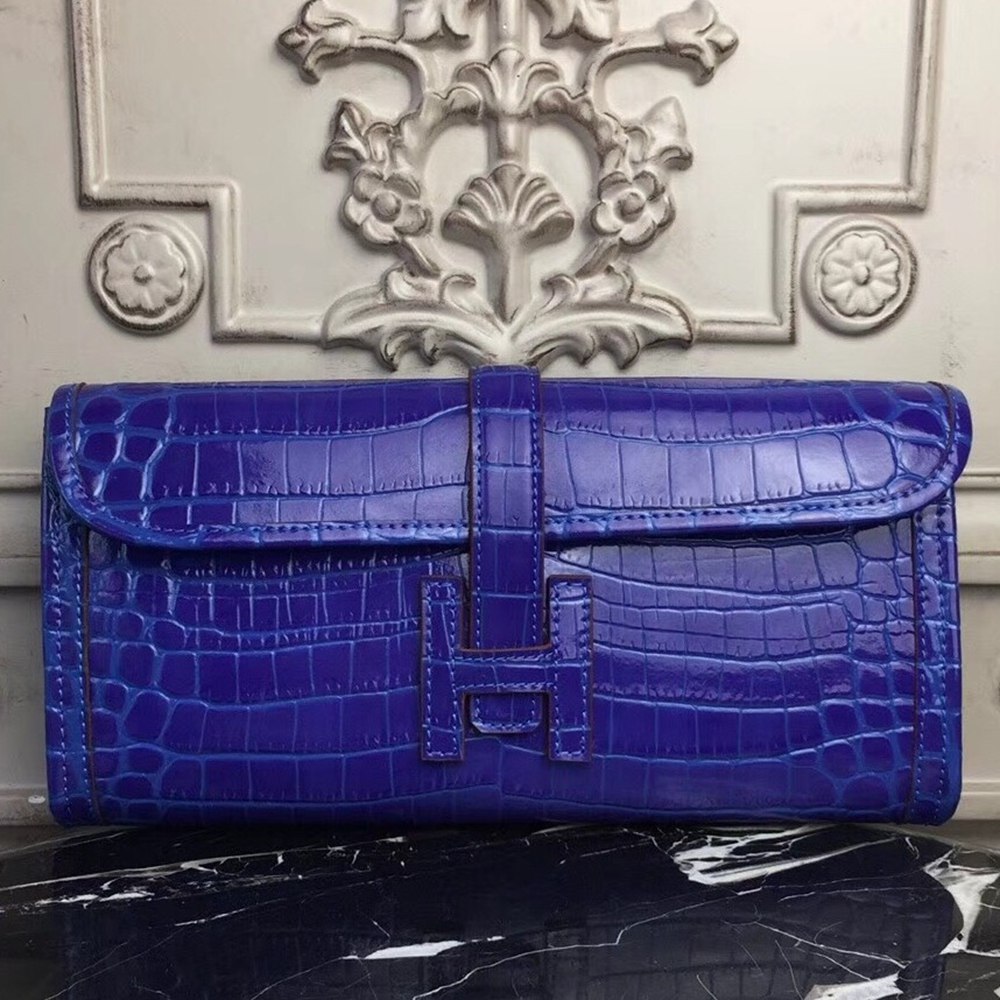 Hermes Jige Elan 29 Clutch In Blue Electric Crocodile Leather TDBS26596