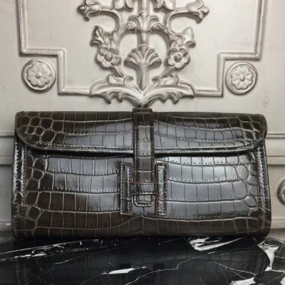 Hermes Jige Elan 29 Clutch In Chocolate Crocodile Leather TDBS26598