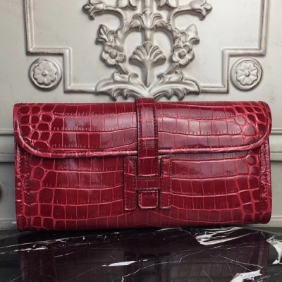 Hermes Jige Elan 29 Clutch In Dark Red Crocodile Leather TDBS26599