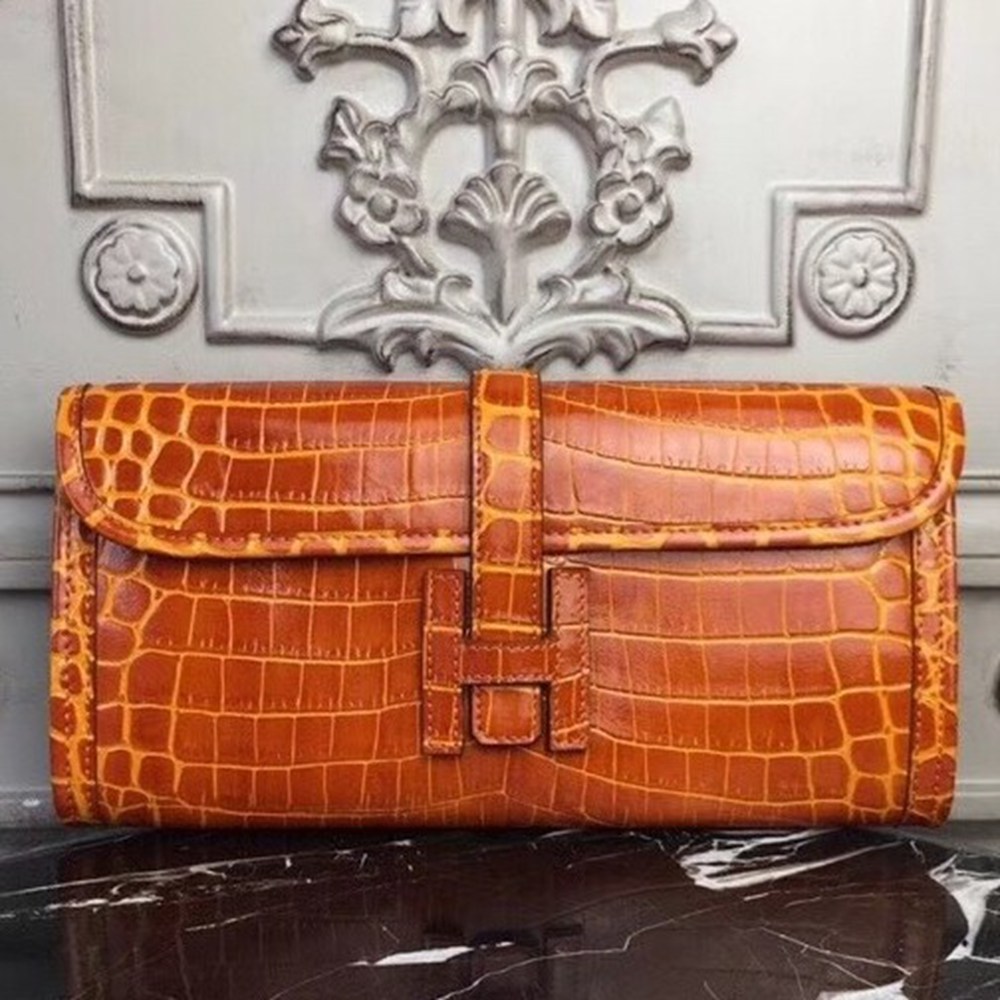 Hermes Jige Elan 29 Clutch In Orange Crocodile Leather TDBS26601