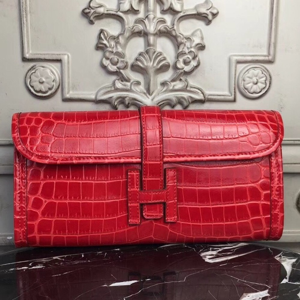 Hermes Jige Elan 29 Clutch In Red Crocodile Leather TDBS26603