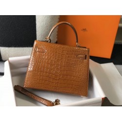 Hermes Kelly 25 cm Bag In Brown Embossed Crocodile TDBS26893