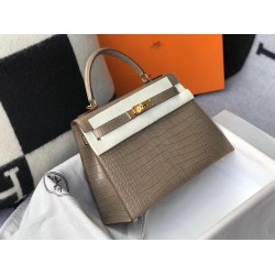 Hermes Kelly 25cm Bag In Taupe Embossed Crocodile TDBS26899