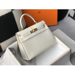 Hermes Kelly 25cm Bag In White Embossed Crocodile TDBS26900