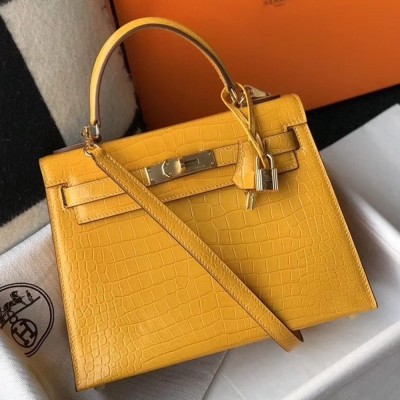 Hermes Kelly 25cm Bag In Yellow Embossed Crocodile TDBS26901