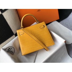 Hermes Kelly 25cm Bag In Yellow Embossed Crocodile TDBS26901