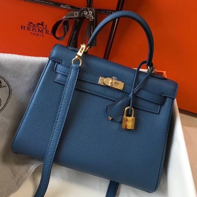 Hermes Kelly 25cm Retourne Bag In Agate Blue Clemence Leather TDBS26902