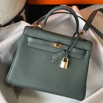 Hermes Kelly 25cm Retourne Bag In Vert Amande Clemence Leather TDBS26903