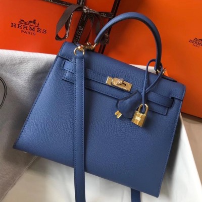 Hermes Kelly 25cm Sellier Bag In Agate Blue Epsom Leather TDBS26904