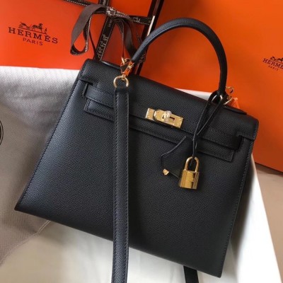 Hermes Kelly 25cm Sellier Bag In Black Epsom Leather TDBS26905