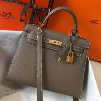 Hermes Kelly 25cm Sellier Bag In Taupe Epsom Leather TDBS26910