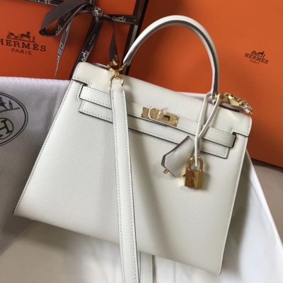 Hermes Kelly 25cm Sellier Bag In White Epsom Leather TDBS26912