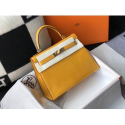 Hermes Kelly 28cm Bag In Yellow Embossed Crocodile GHW TDBS26922