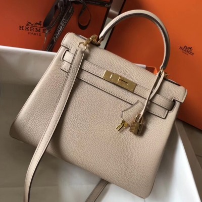 Hermes Kelly 28cm Retourne Bag In Argile Clemence Leather TDBS26926