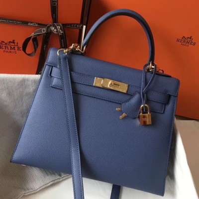 Hermes Kelly 28cm Sellier Bag In Blue Agate Epsom Leather TDBS26931