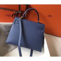 Hermes Kelly 28cm Sellier Bag In Blue Agate Epsom Leather TDBS26931