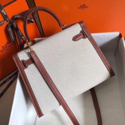 Hermes Kelly 28cm Sellier Bag In Canvas With Barenia Leather TDBS26933