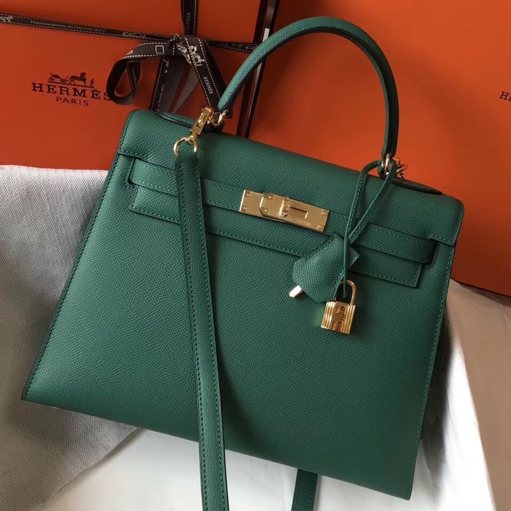 Hermes Kelly 28cm Sellier Bag In Malachite Epsom Leather TDBS26934