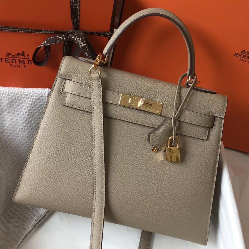 Hermes Kelly 28cm Sellier Bag In Tourterelle Epsom Leather TDBS26937